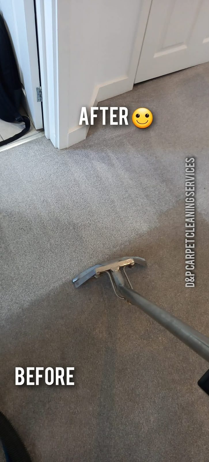 Before and after of a hallway carpet cleaned with a hot-water extraction machine